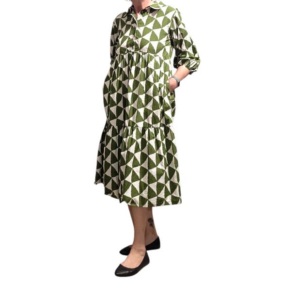 Maeve Anthropologie Bettina Tiered Shirt Dress Pockets Midi sz M Fits 8 10 12 - Picture 6 of 12